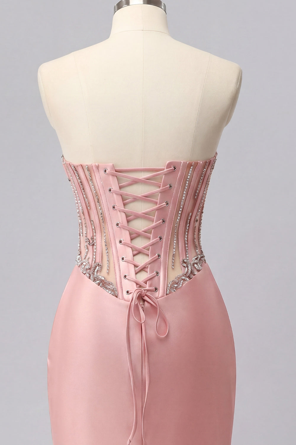 Sparkly Blush Tight Short Corset Ruched Basque Waist Beaded Homecoming Dress