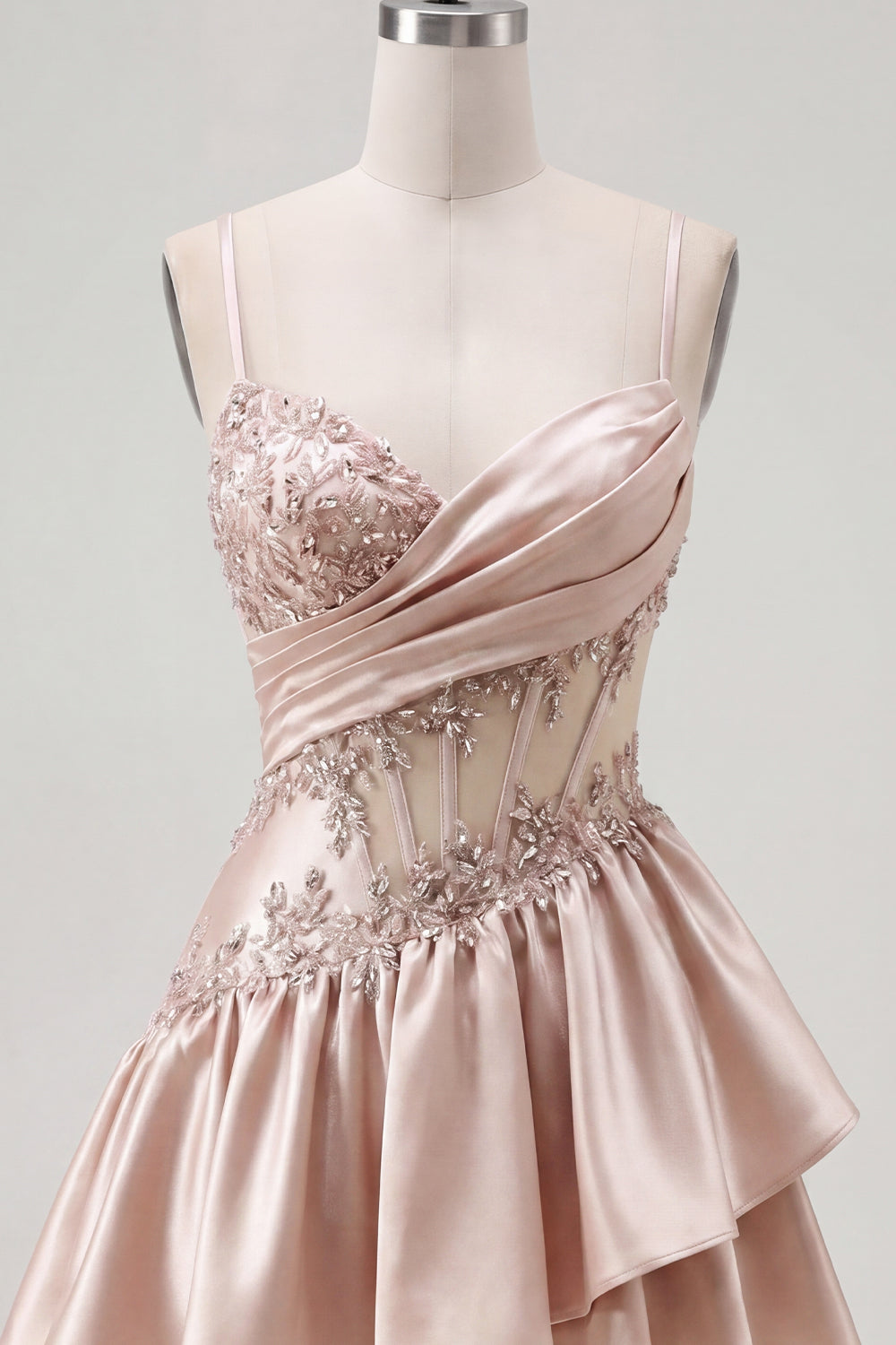 Sparkly Champagne Beaded A Line Short Corset Homecoming Dress with Ruffles