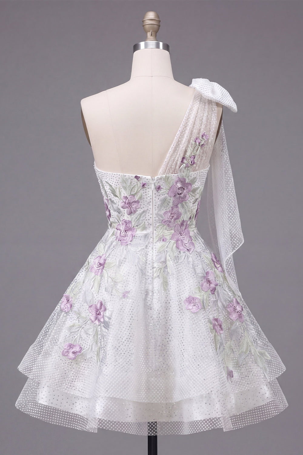 Sparkly A Line White Beaded Short Floral Homecoming Dress with Bow