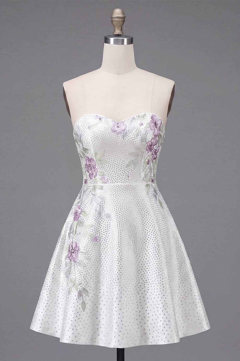 White A Line Sparkly Beaded Short Floral Homecoming Dress