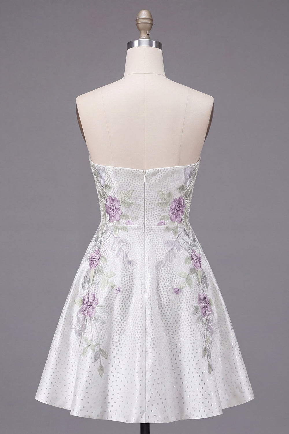 White A Line Sparkly Beaded Short Floral Homecoming Dress