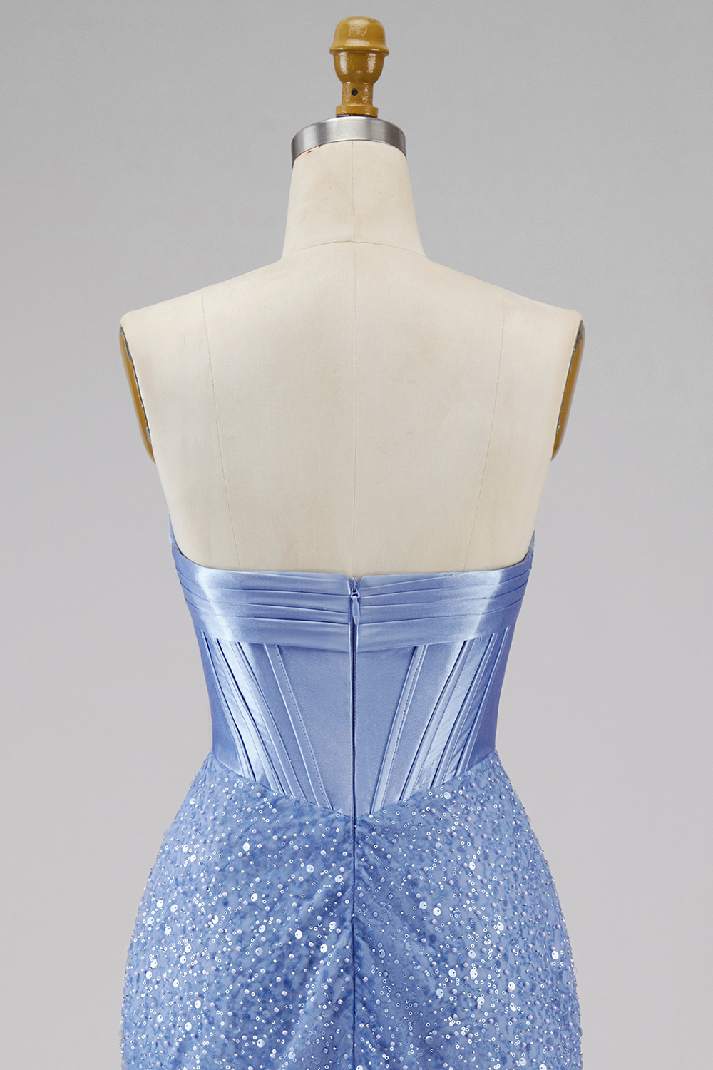 Blue Mermaid Corset Basque Waist Strapless Long Prom Dress with Pearls