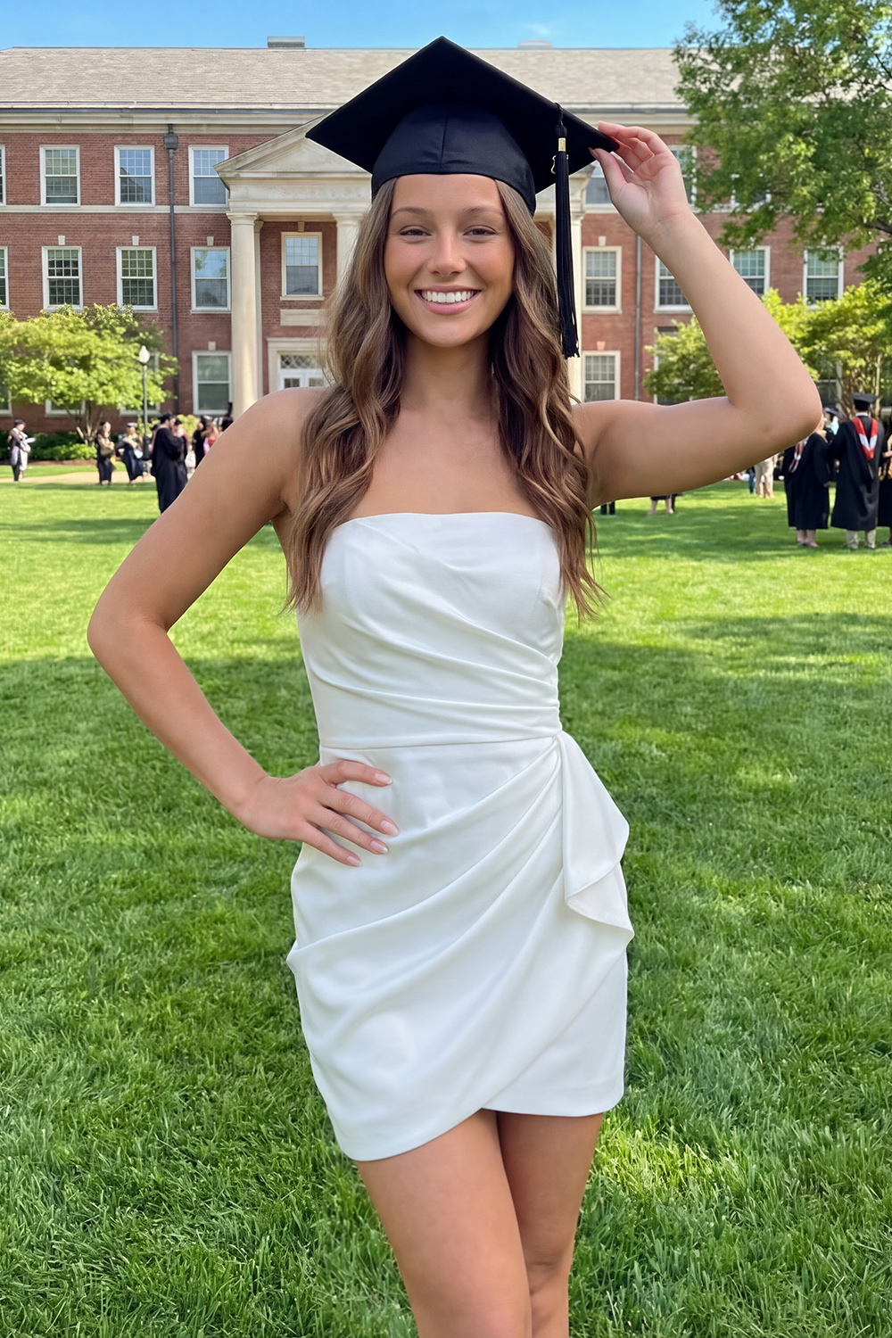 Ivory Strapless Ruched Tight Short Graduation Dress with Sash