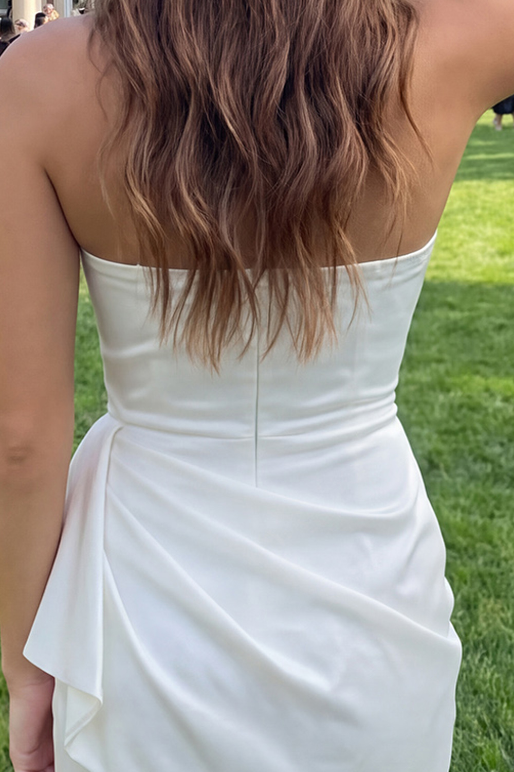 Ivory Strapless Ruched Tight Short Graduation Dress with Sash