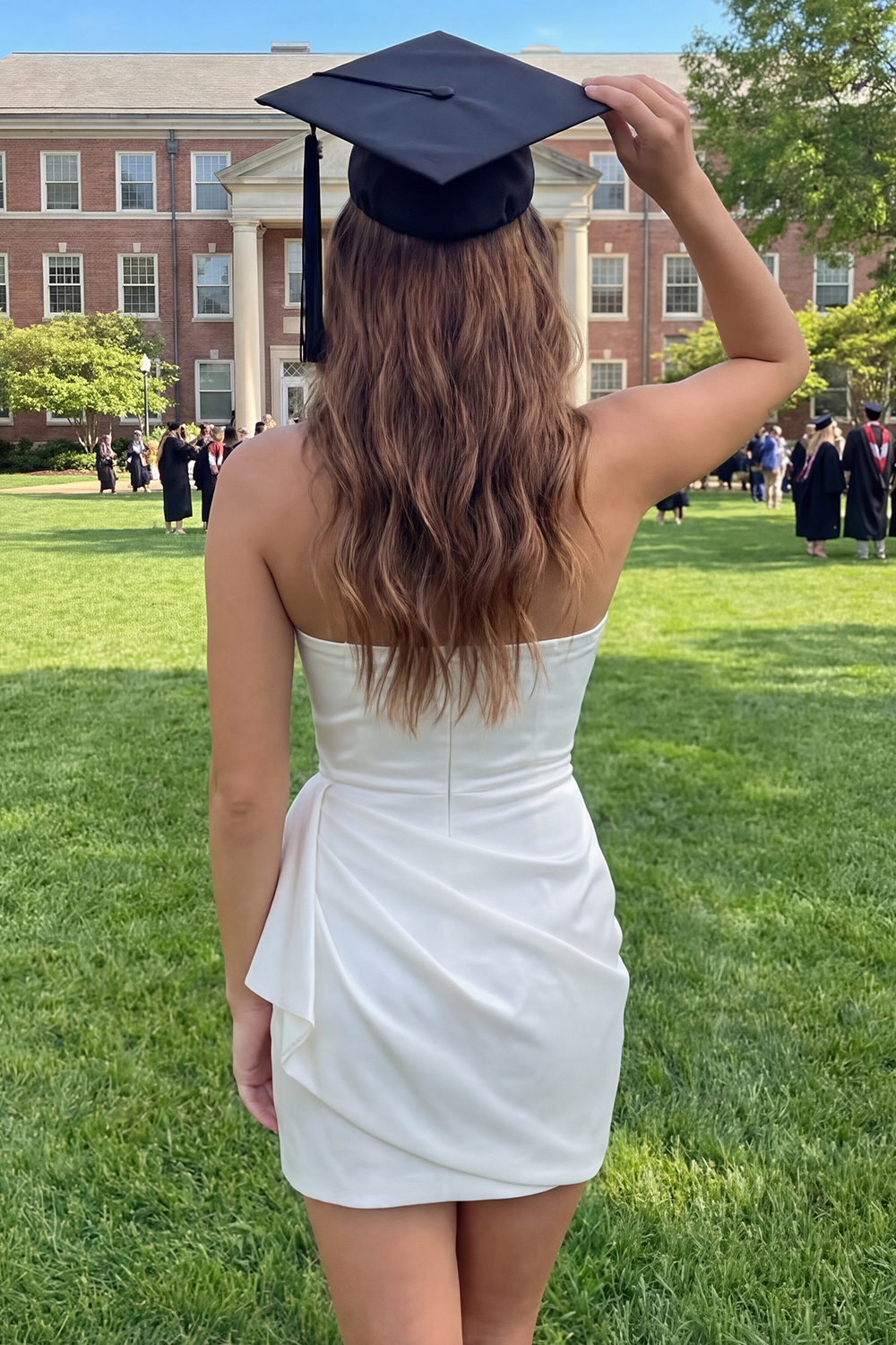 Ivory Strapless Ruched Tight Short Graduation Dress with Sash