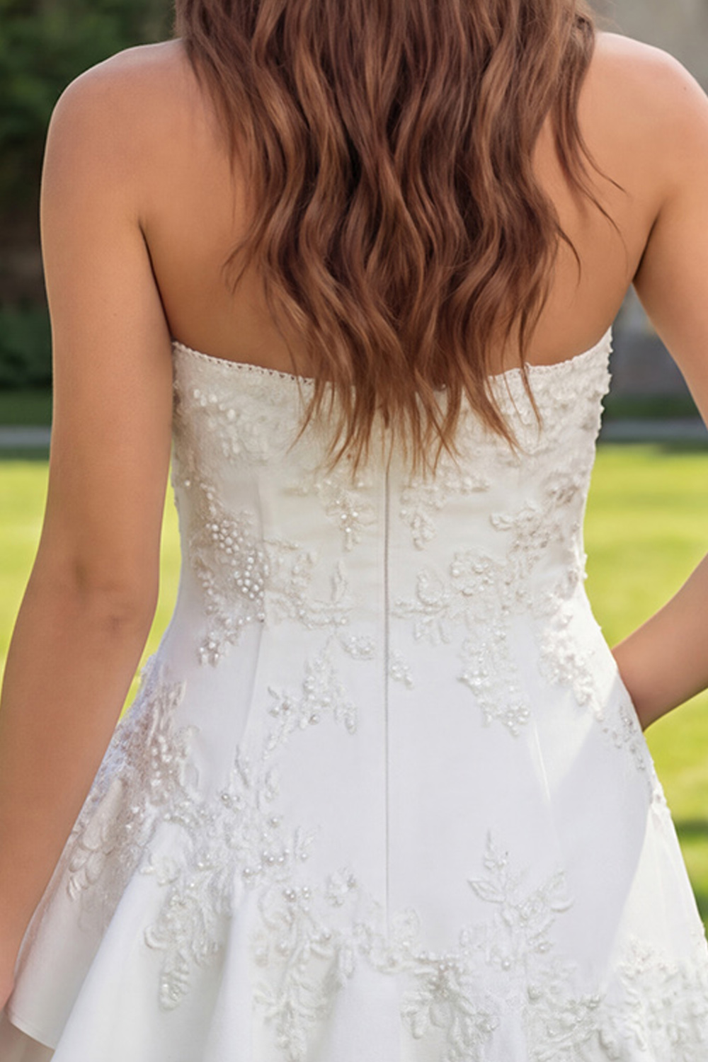 Ivory Ruffled A Line Sweetheart Short Floral Graduation Dress with Pearls