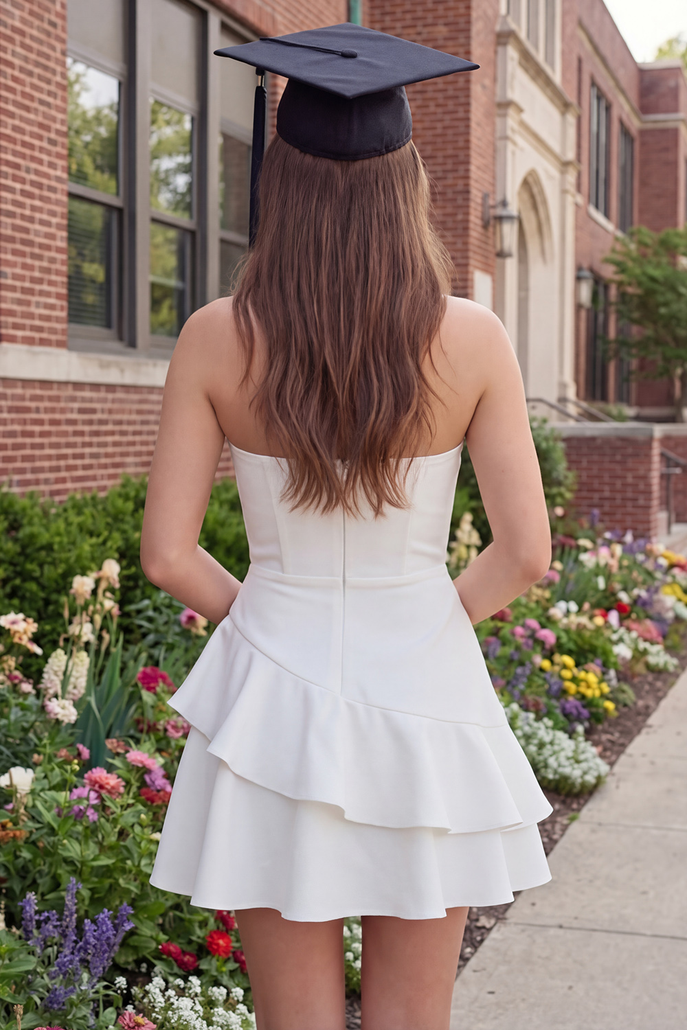 Ivory Sweetheart Ruched A Line Short Graduation Dress with Ruffles