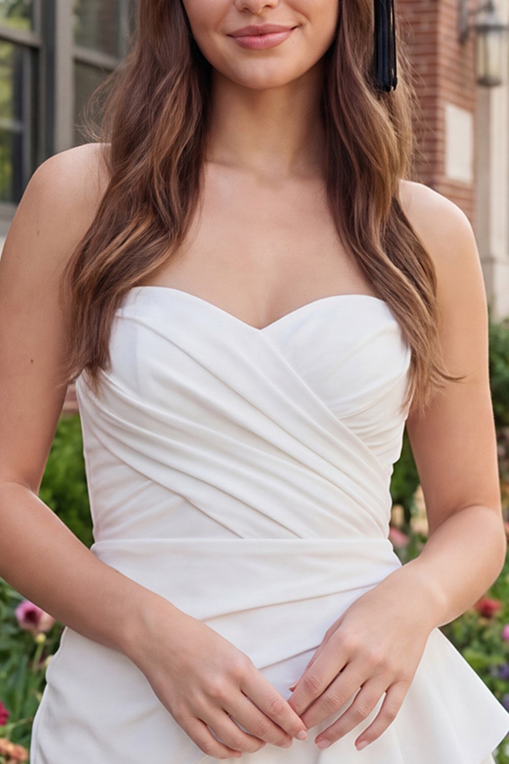 Ivory Sweetheart Ruched A Line Short Graduation Dress with Ruffles