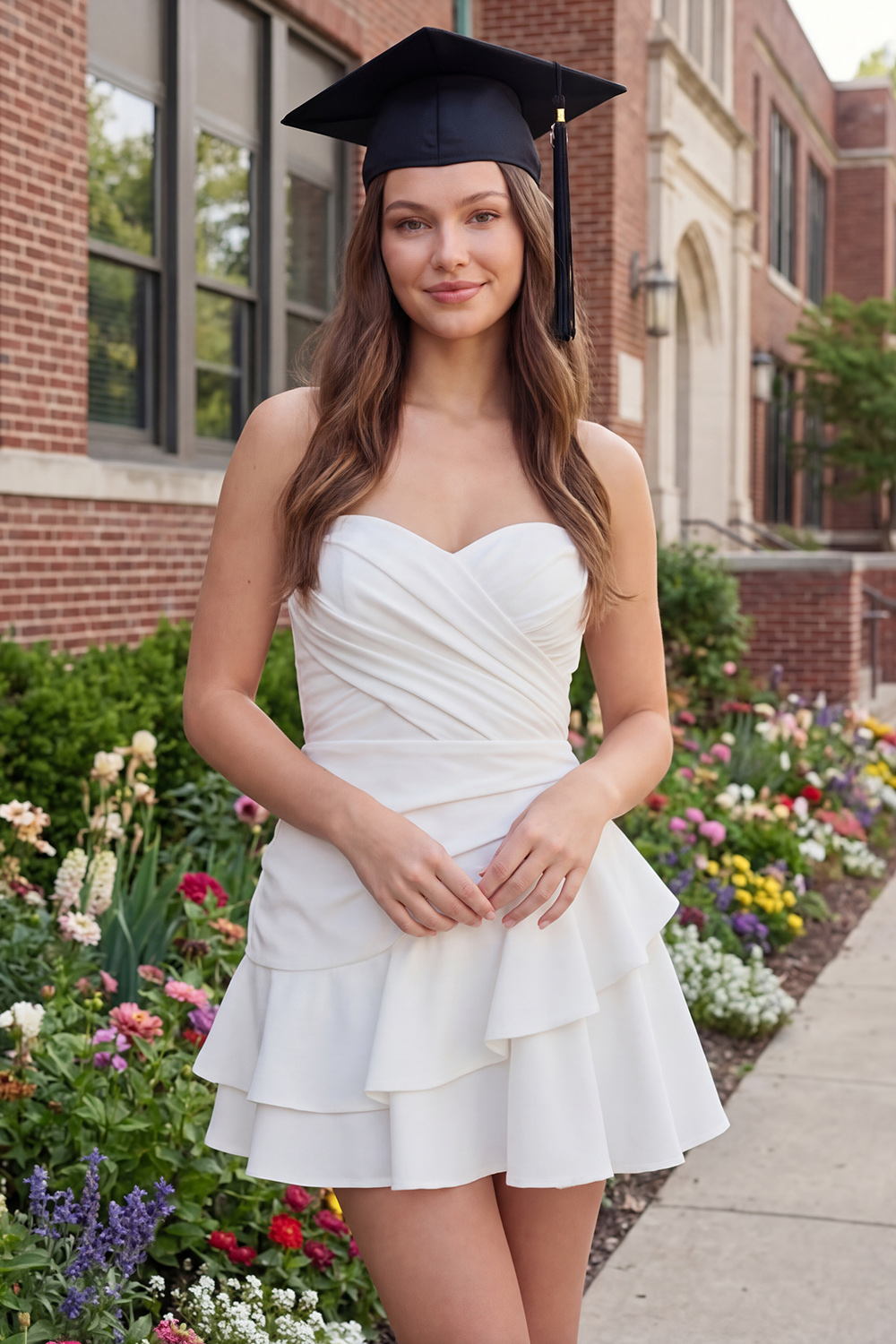 Ivory Sweetheart Ruched A Line Short Graduation Dress with Ruffles