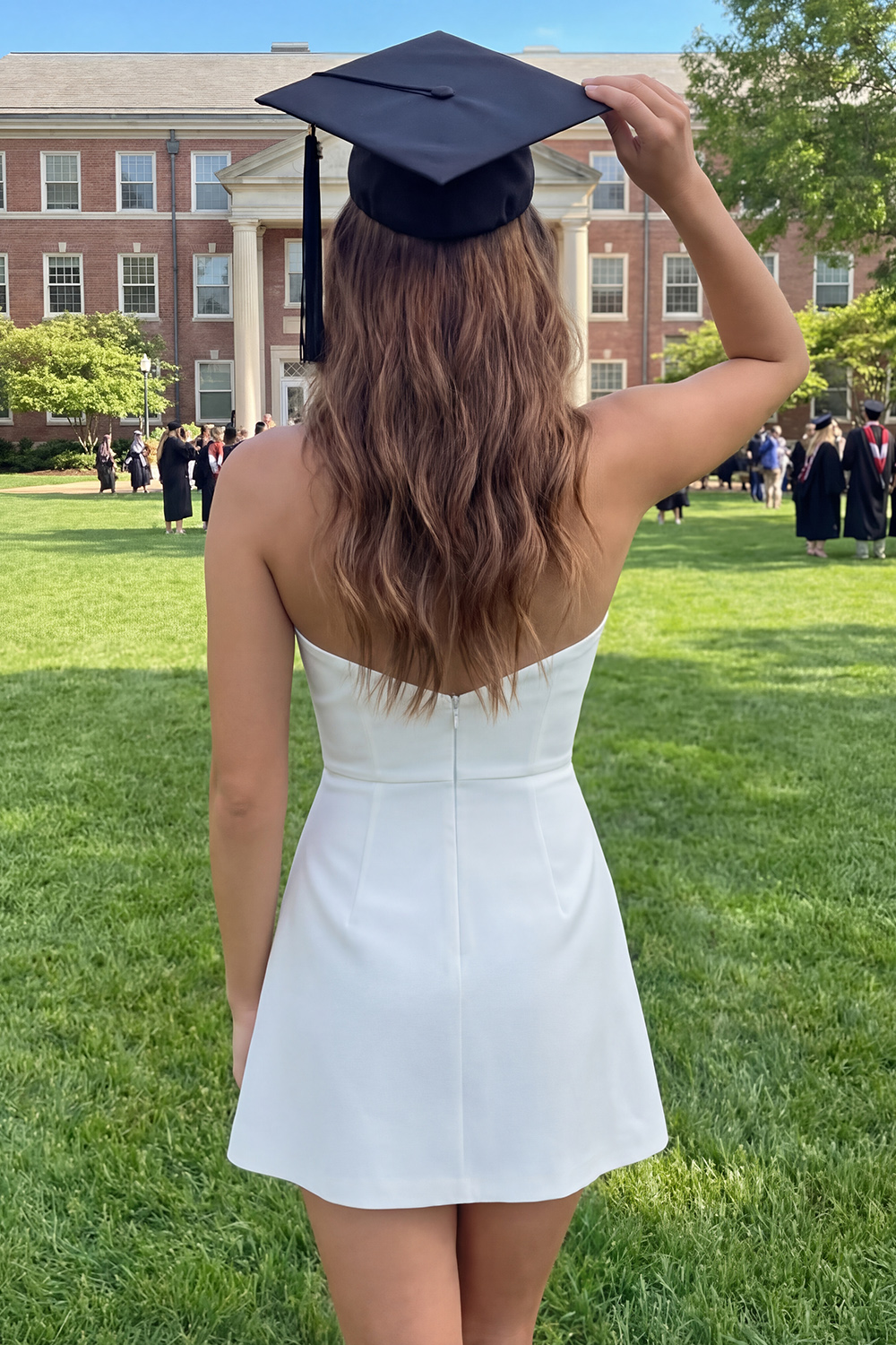 Ivory Tight Short Strapless Ruched Graduation Dress with Slit