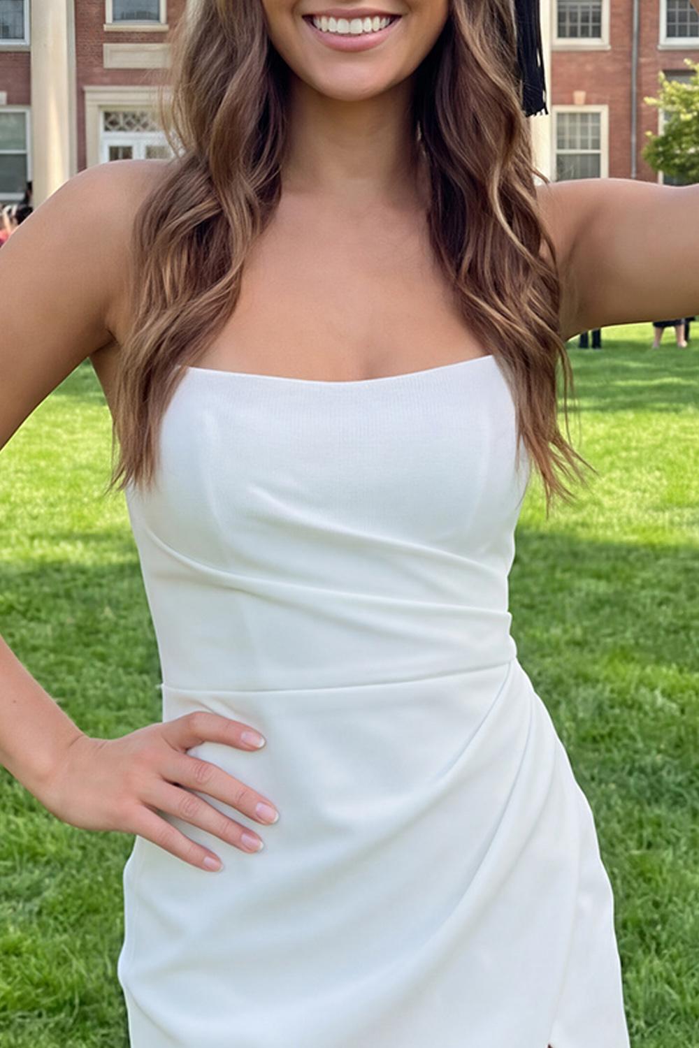 Ivory Tight Short Strapless Ruched Graduation Dress with Slit