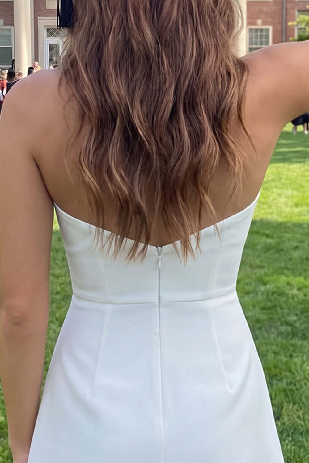 Ivory Tight Short Strapless Ruched Graduation Dress with Slit