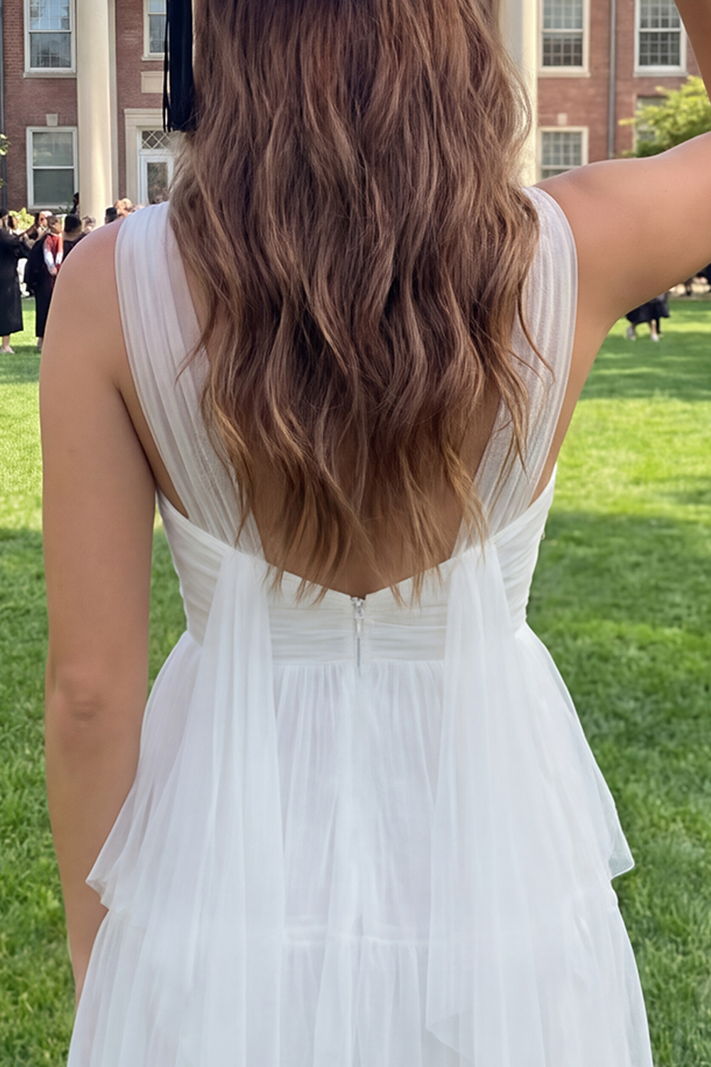 Ruched V-Neck A Line Ivory Short Graduation Dress with Ruffles