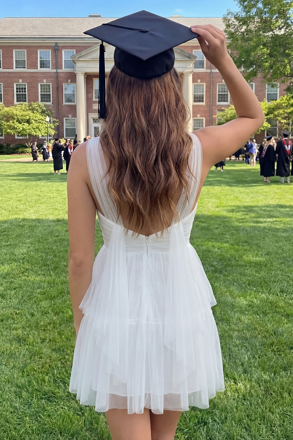 Ruched V-Neck A Line Ivory Short Graduation Dress with Ruffles