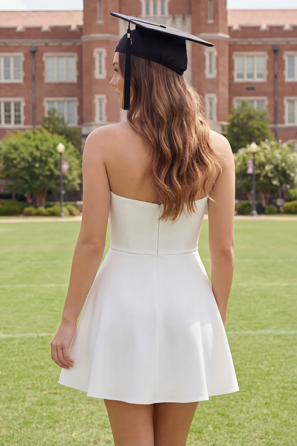 A Line Ivory Satin Short Sweetheart Ruched Graduation Dress