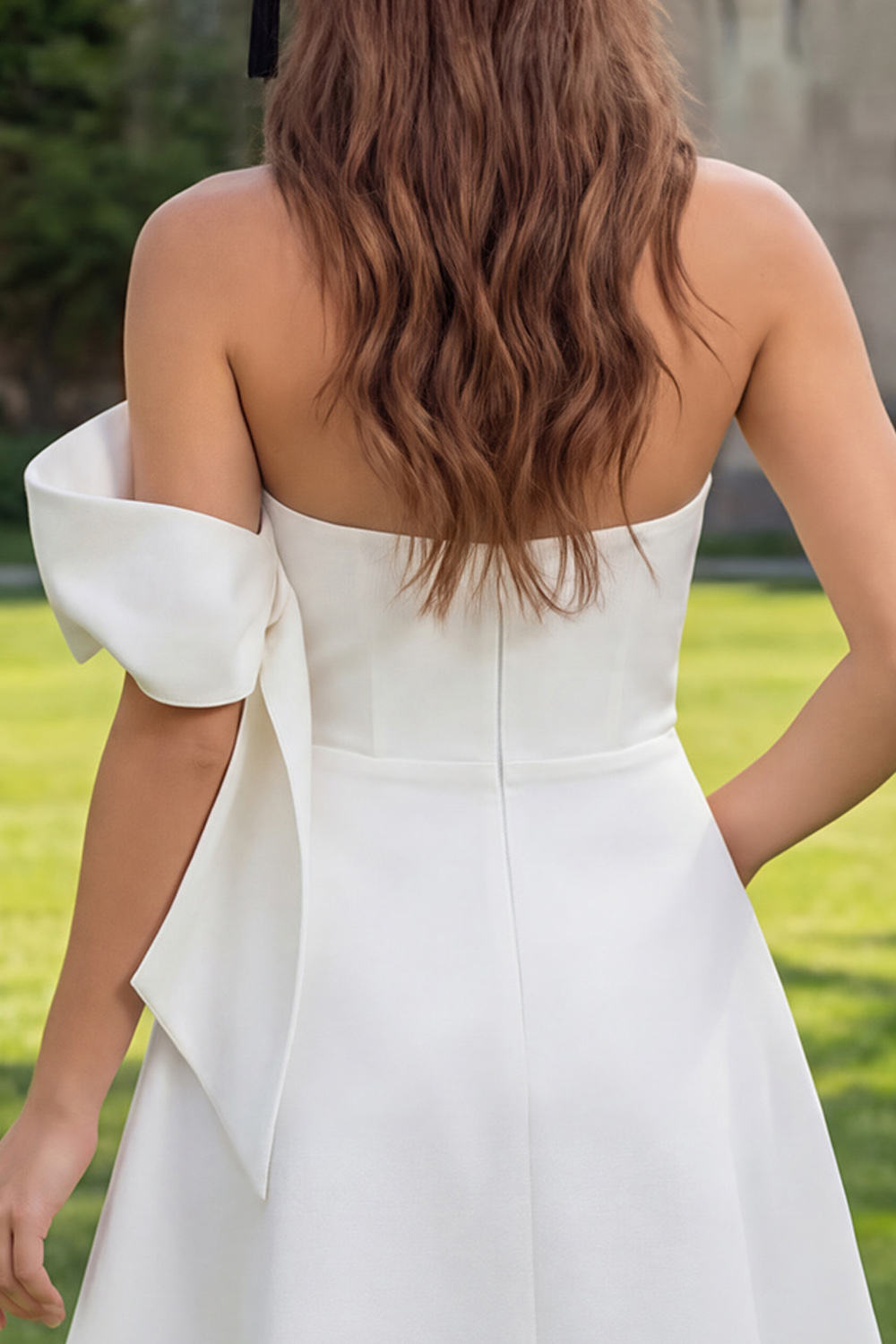 Ivory A Line Strapless Corset Short Graduation Dress with Bow