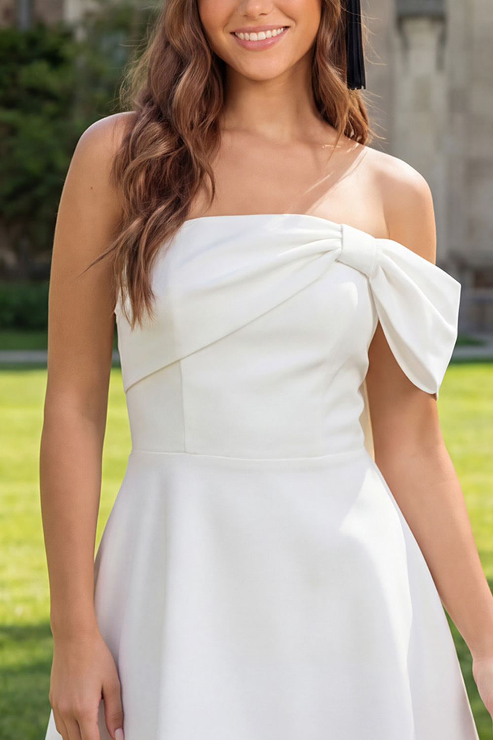 Ivory A Line Strapless Corset Short Graduation Dress with Bow