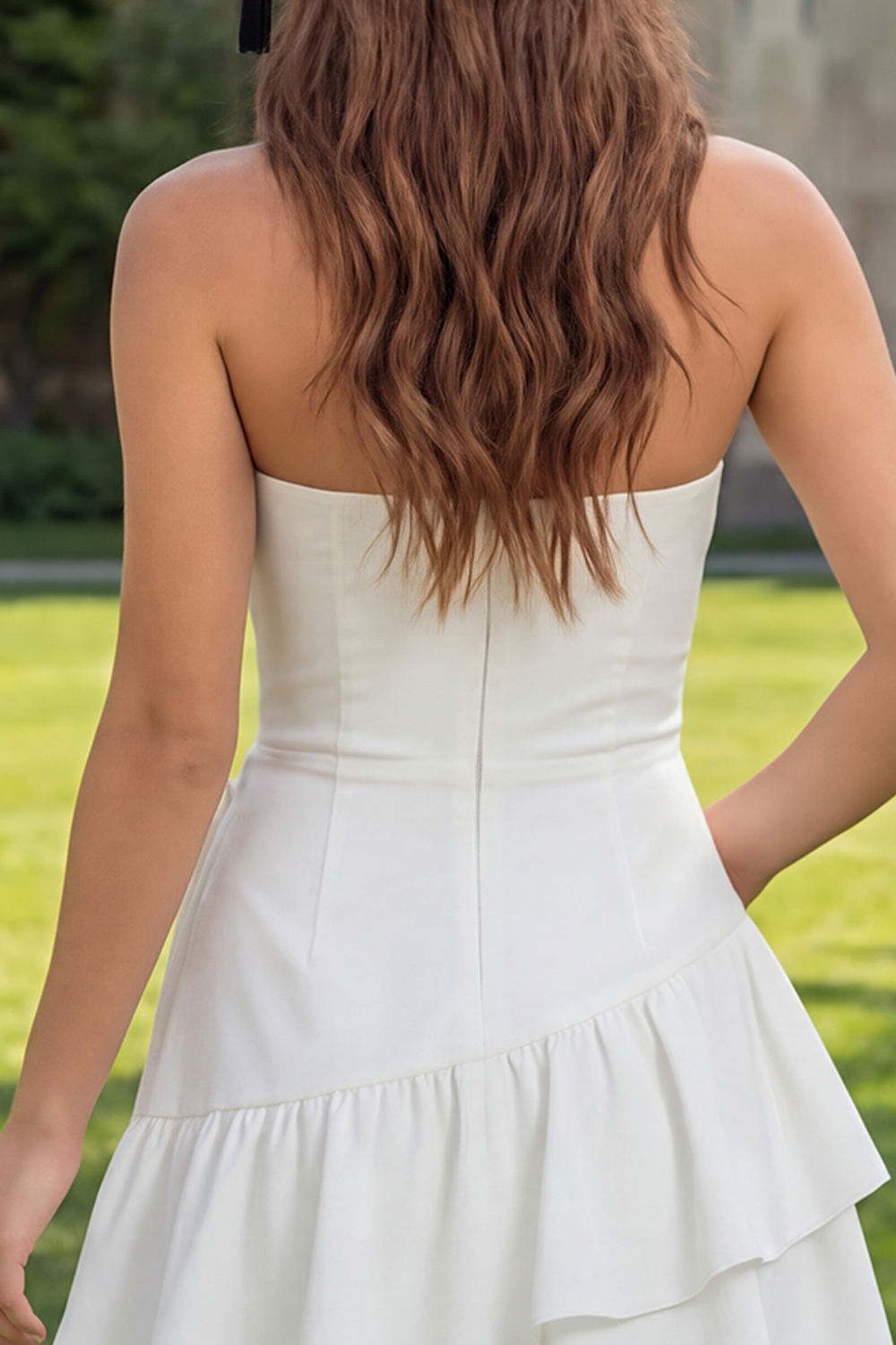 Ivory Strapless A Line Short Graduation Dress with Ruffles