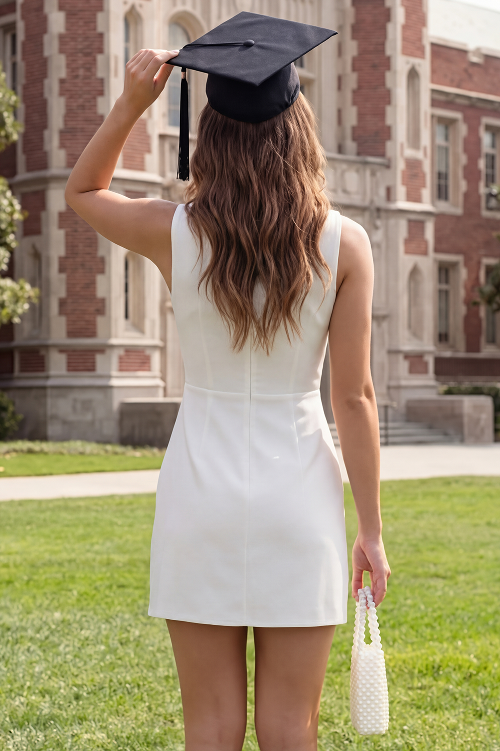 Ivory Tight Boat Neck Ruched Short Graduation Dress