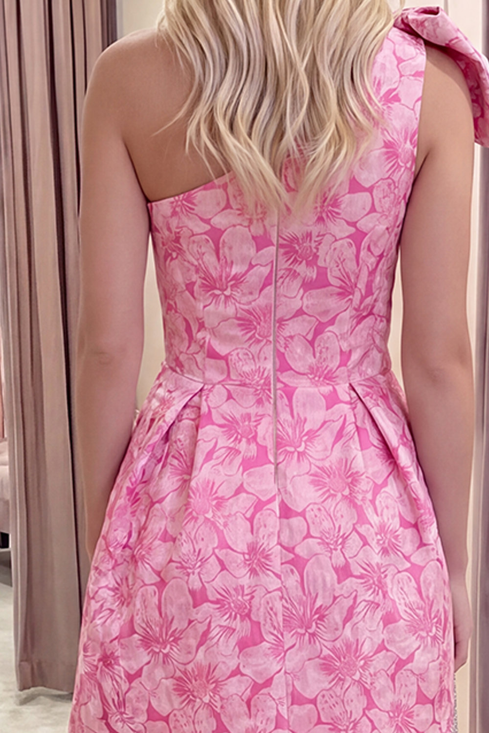 Fuchsia One Shoulder A Line Short Floral Homecoming Dress with Pockets
