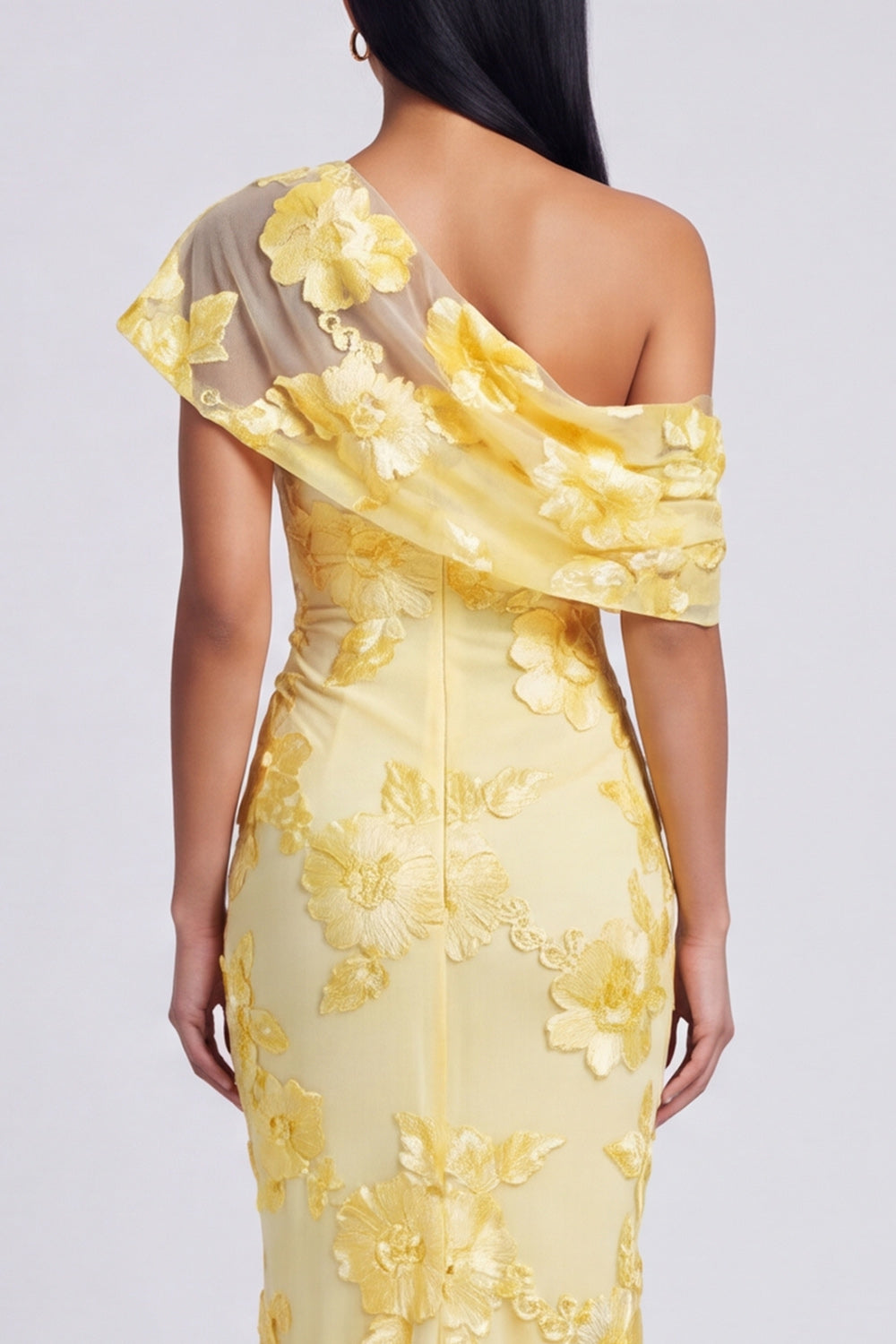 Blue Floral One Shoulder Long Mermaid Formal Dress