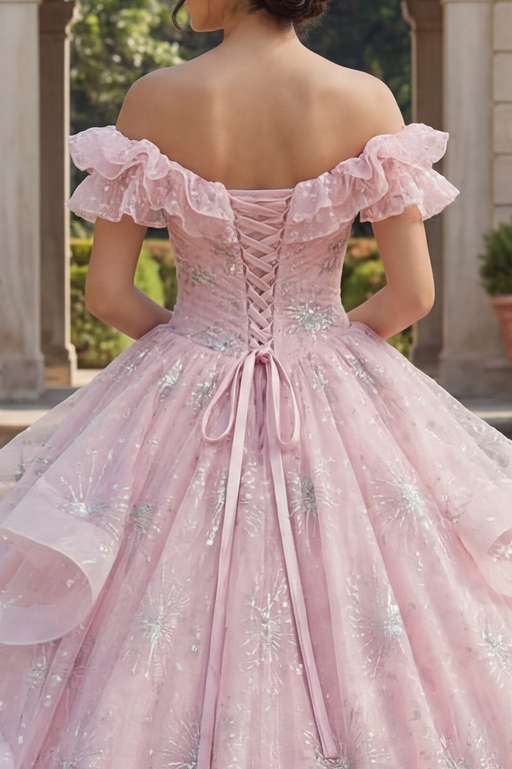 Sparkly Pink Princess Sequin Ball Gown Long Ruched Quinceanera Dress with Ruffles