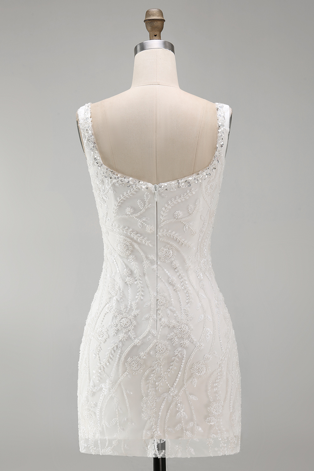Sparkly White Thick Straps Floral Tight Short Cocktail Dress with Beading