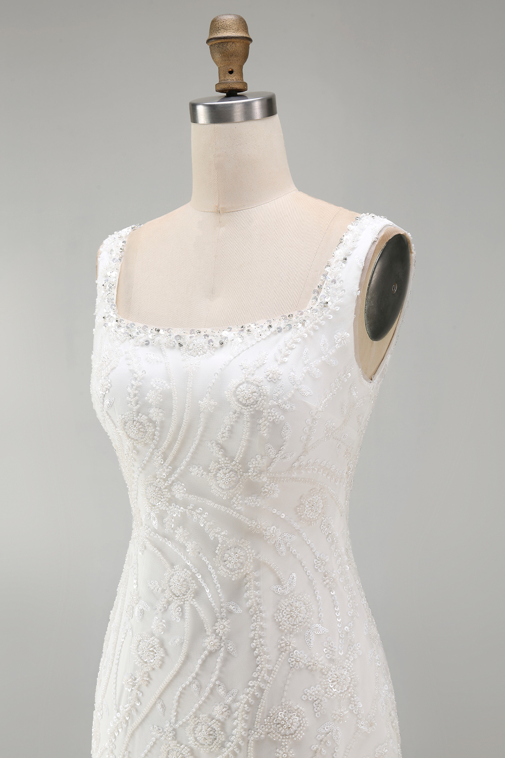 Sparkly White Thick Straps Floral Tight Short Cocktail Dress with Beading