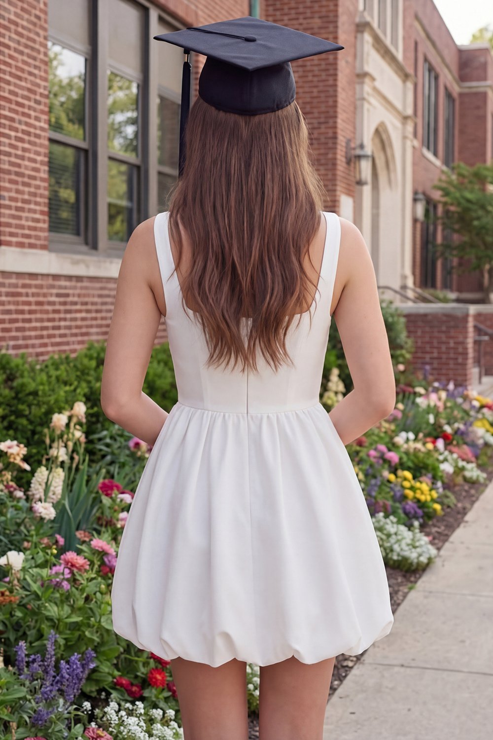 White A Line Square Neck Short Graduation Dress