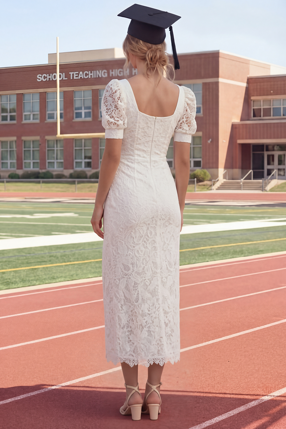 Lace Square Neck Sheath Ruched Maxi White Boho Wedding Dress with Slit
