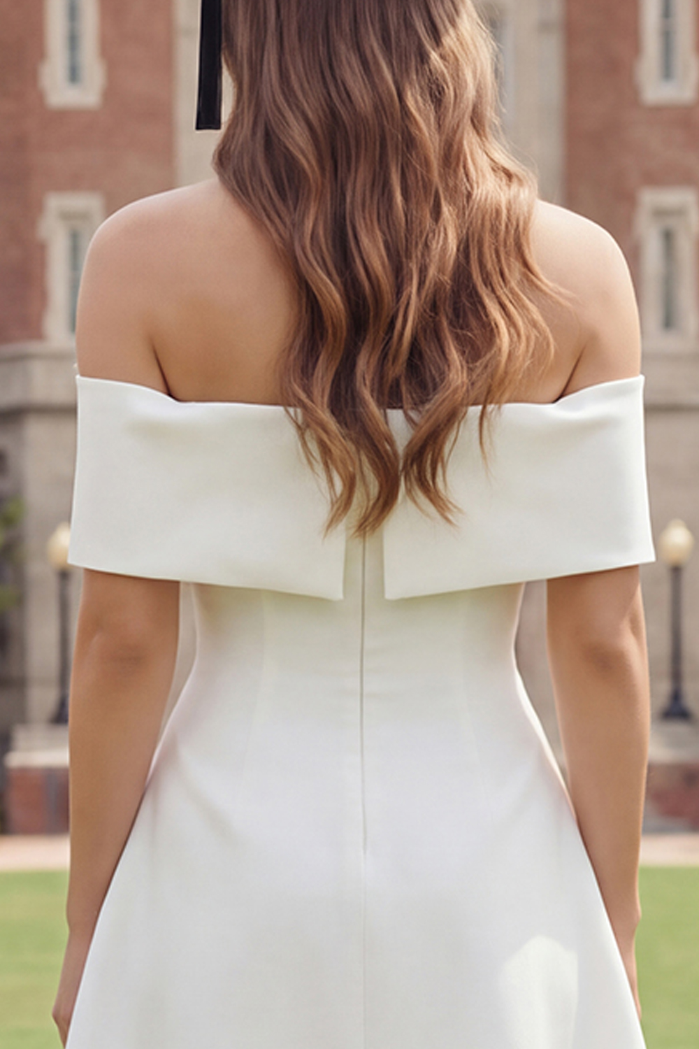 Short White A Line Off the Shoulder Graduation Dress with Bow