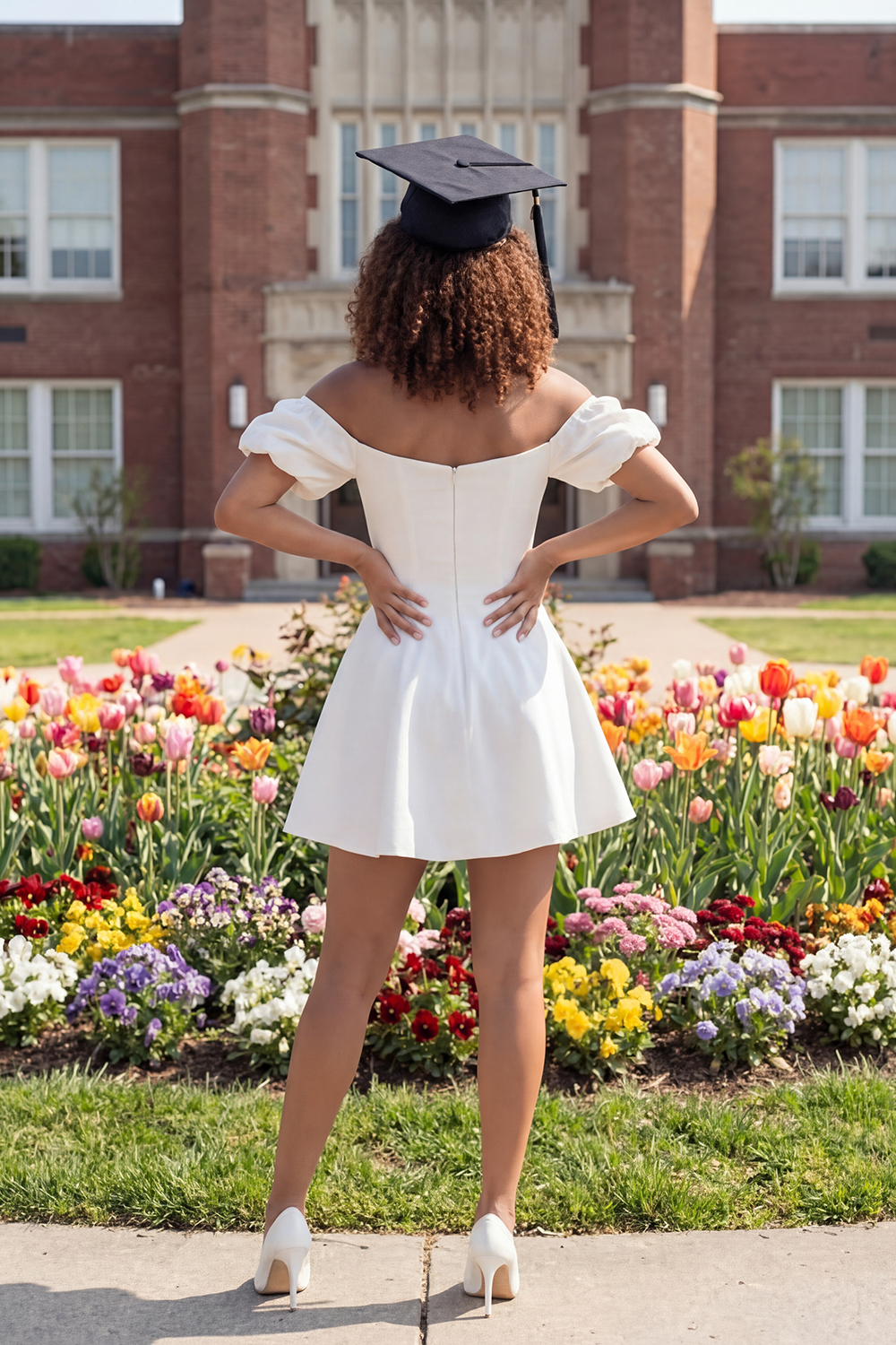 White Puff Sleeves Off the Shoulder Short A Line Graduation Dress