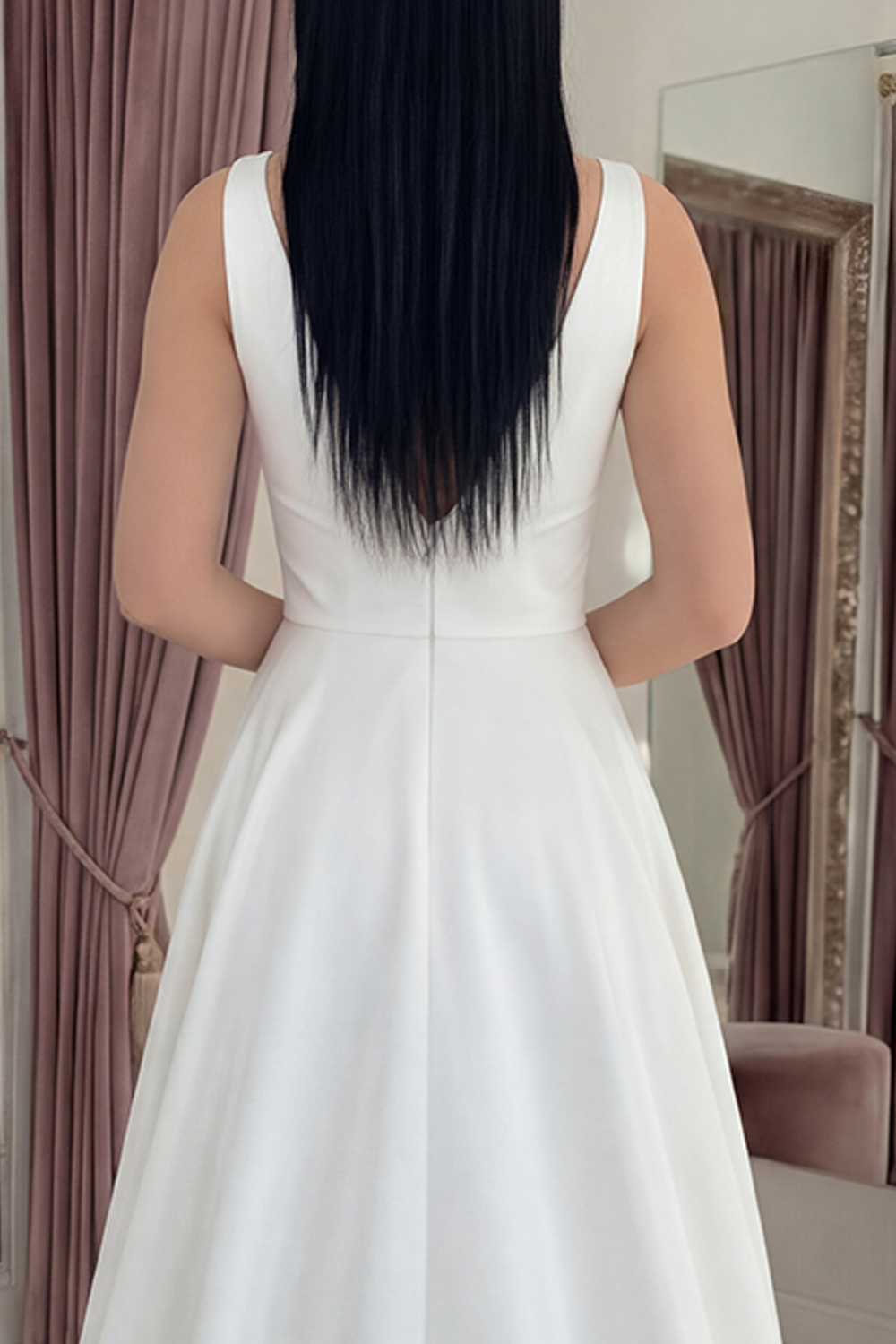 White A Line V-Neck High Low Gradution Dress