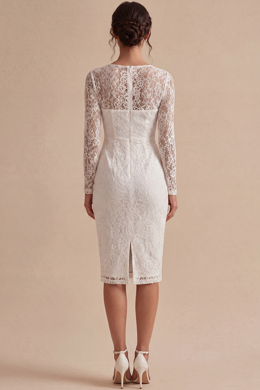 Midi Bodycon Lace Long Sleeves White Floral Graduation Dress