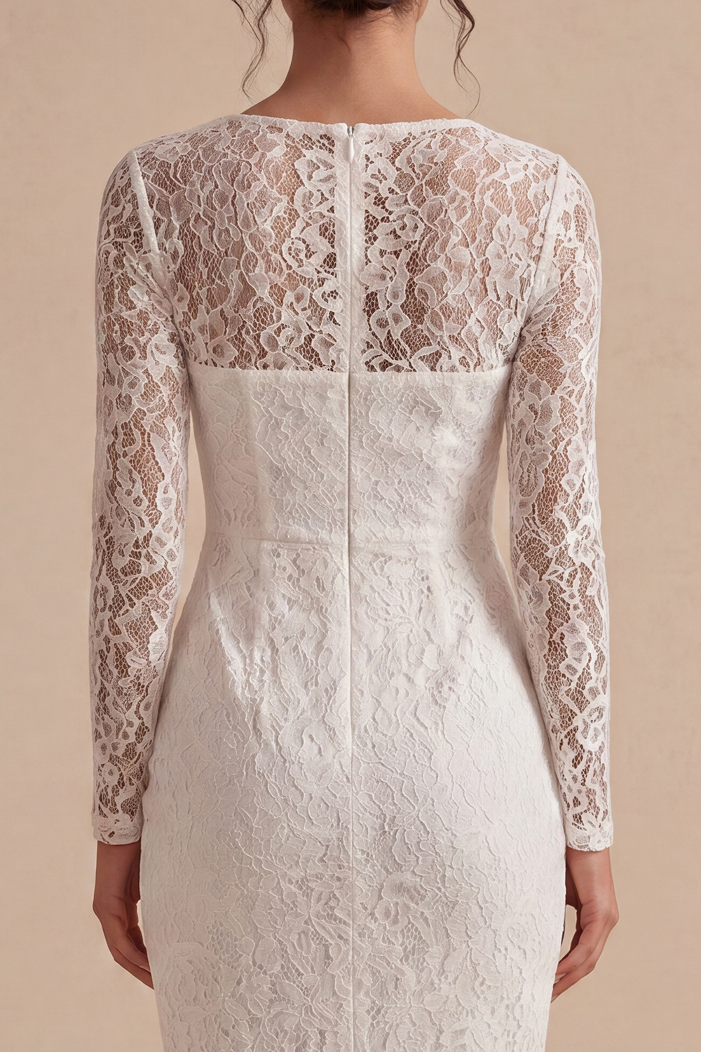 Midi Bodycon Lace Long Sleeves White Floral Graduation Dress