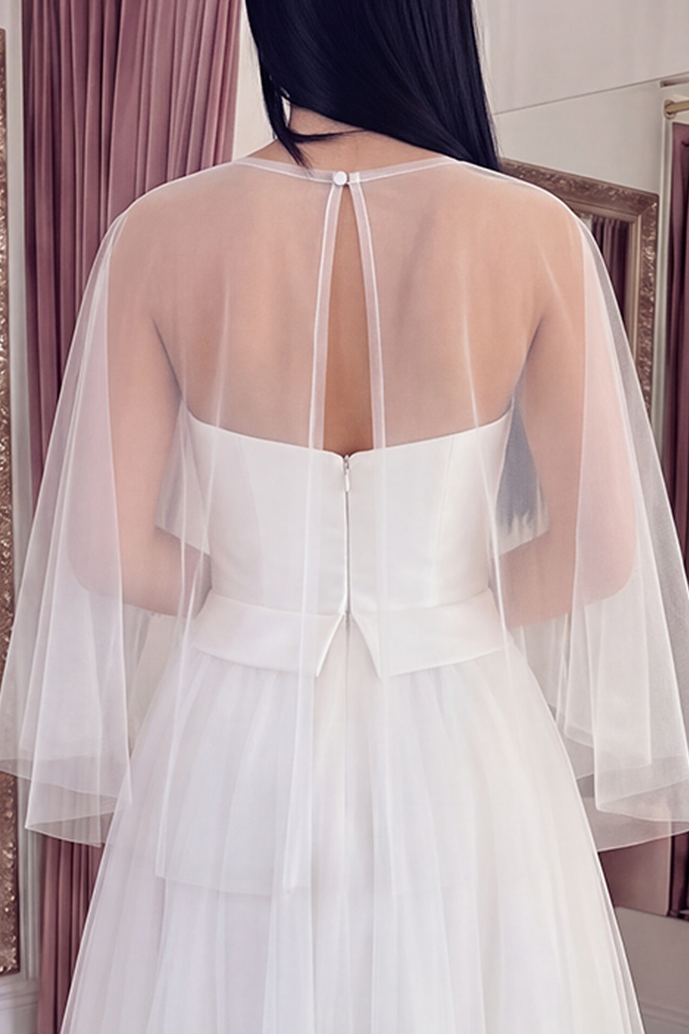 White A Line Ilusion Bateau Neck Long Graduation Dress
