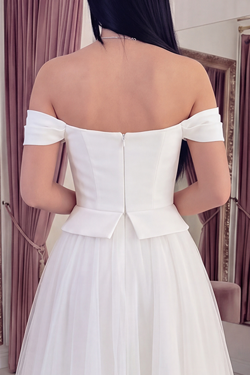 Off the Shoulder White A Line Long Graduation Dress