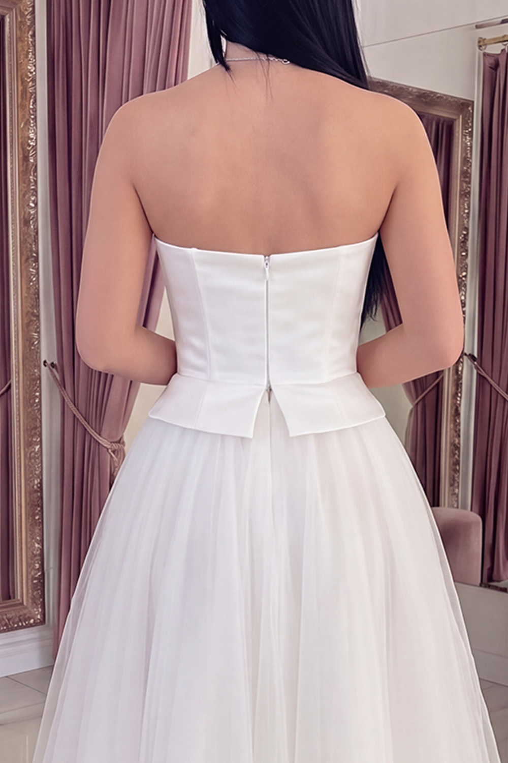 A Line Strapless White Long Graduation Dress