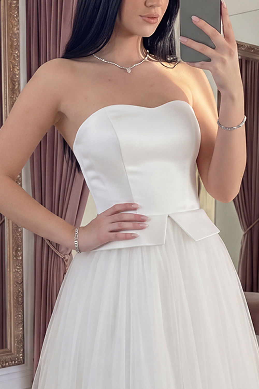 A Line Strapless White Long Graduation Dress