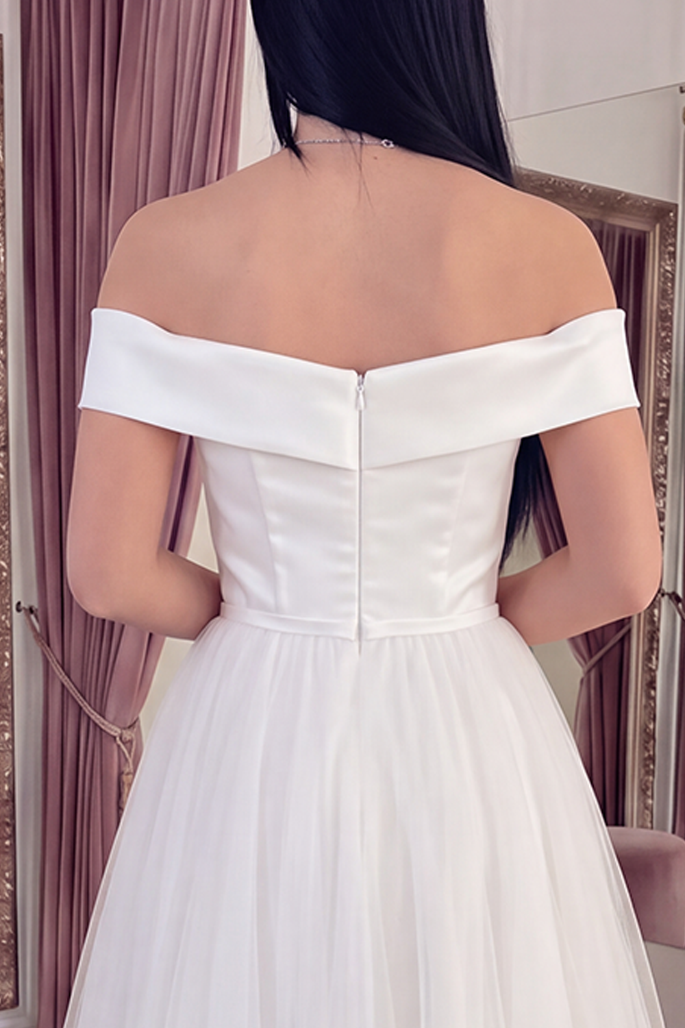White Long Off the Shoulder A Line Boho Graduation Dress