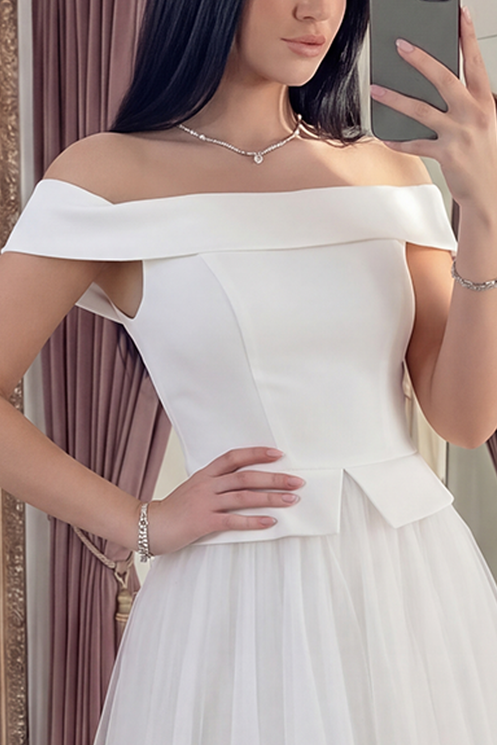 White Long Off the Shoulder A Line Boho Graduation Dress