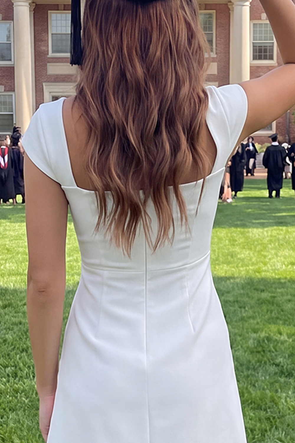 White Cap Sleeves Square Neck Short A Line Graduation Dress