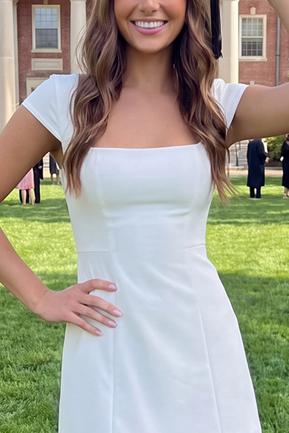 White Cap Sleeves Square Neck Short A Line Graduation Dress