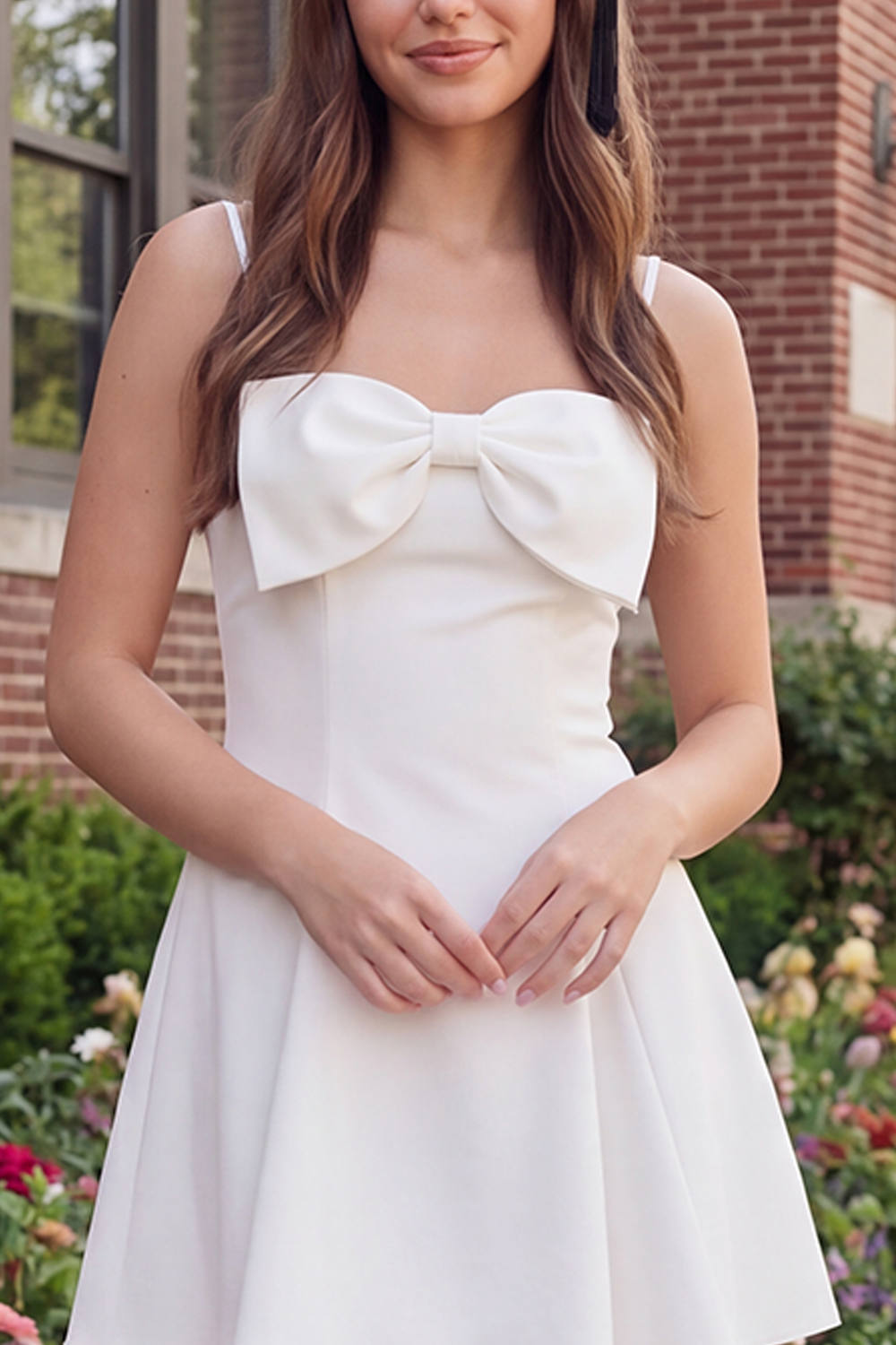 Spaghetti Straps White Short A Line Graduation Dress with Bow