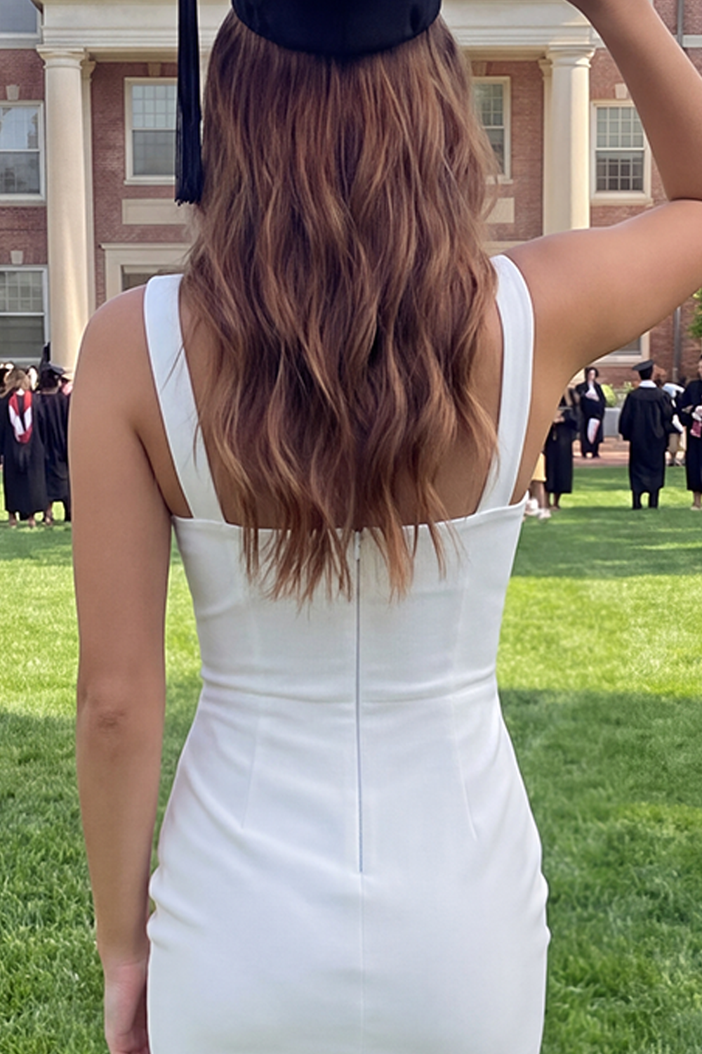 White Tight Short Square Neck Graduation Dress with Slit