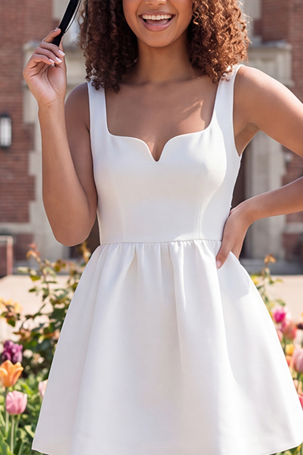 White Thick Straps Short A Line Graduation Dress