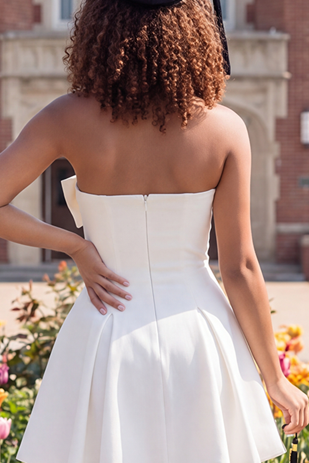 White Short A Line Strapless Graduation Dress with Bow