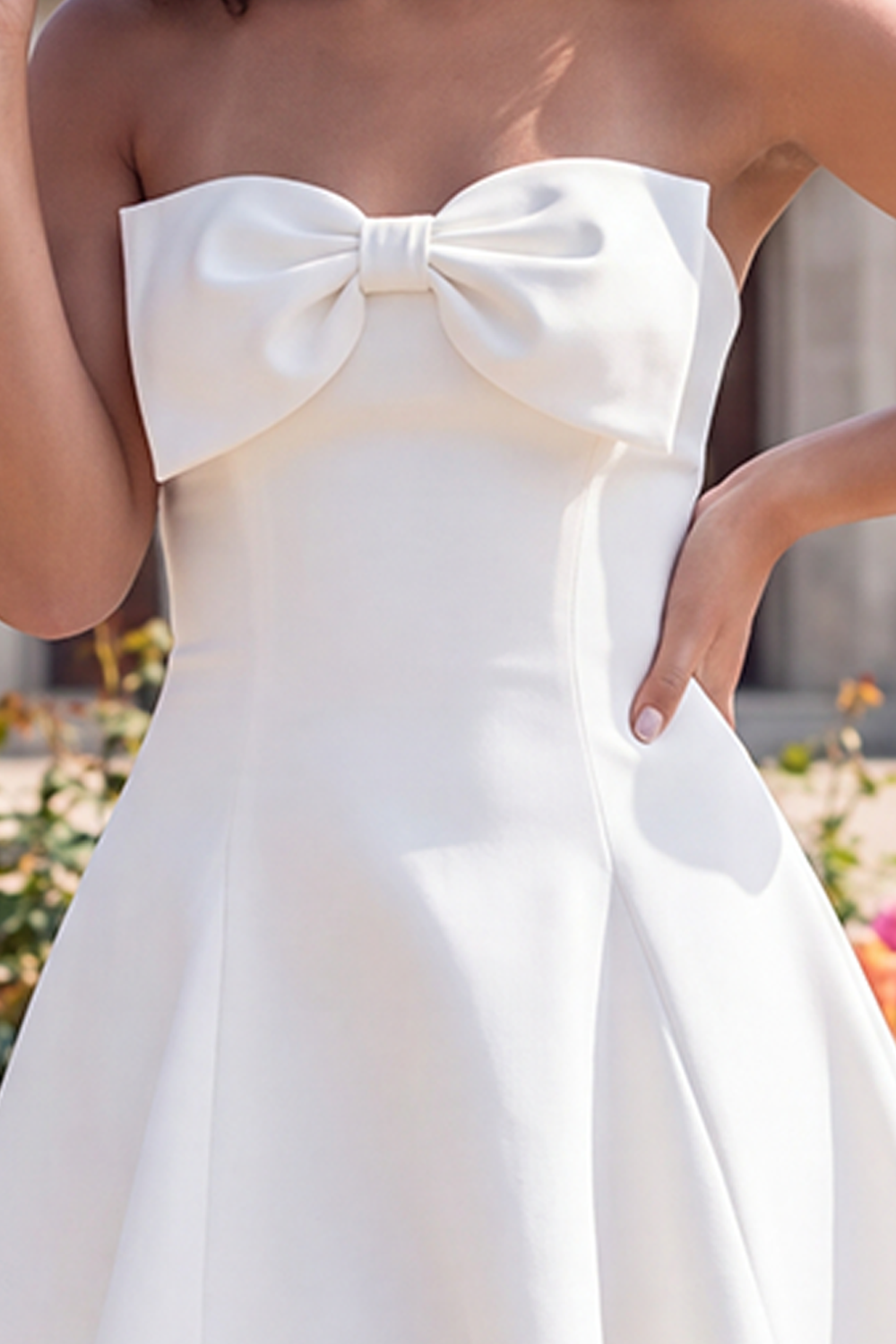 White Short A Line Strapless Graduation Dress with Bow