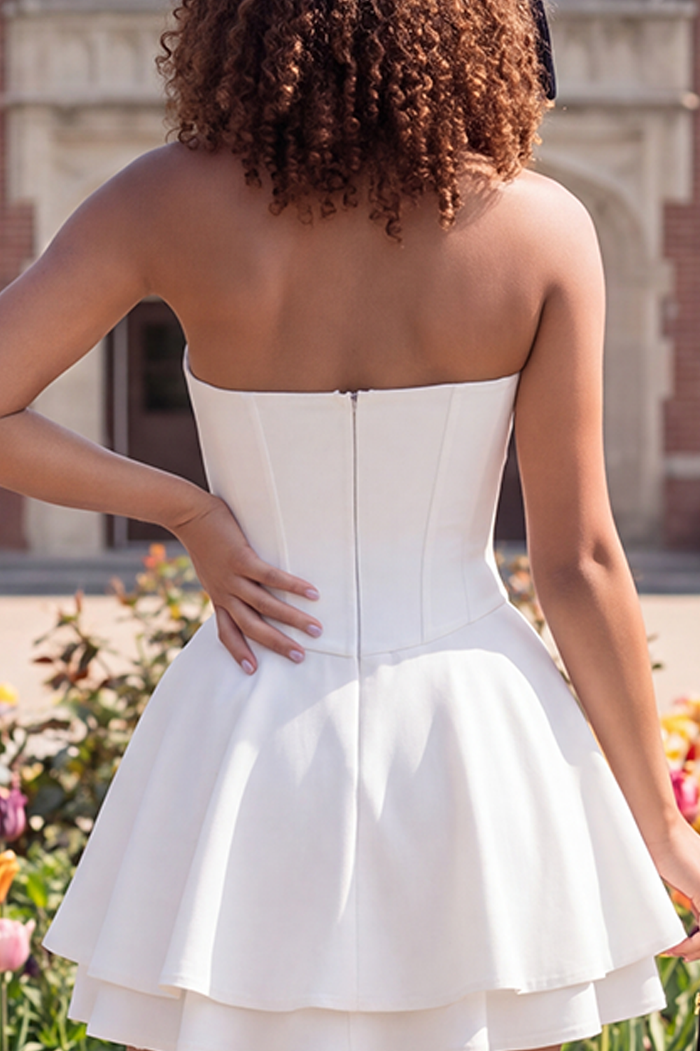 White Corset Strapless Short A Line Graduation Dress with Ruffles