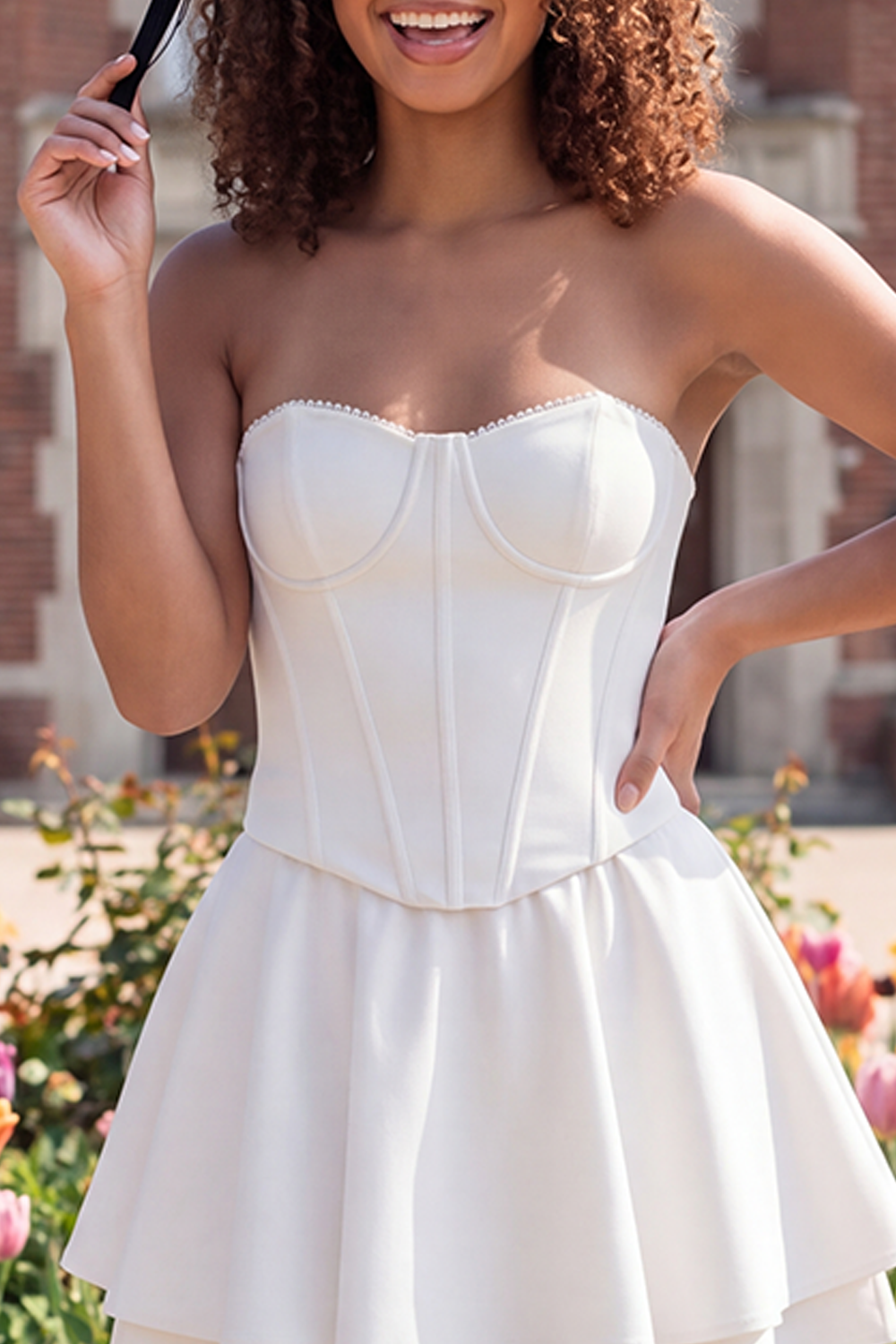 White Corset Strapless Short A Line Graduation Dress with Ruffles